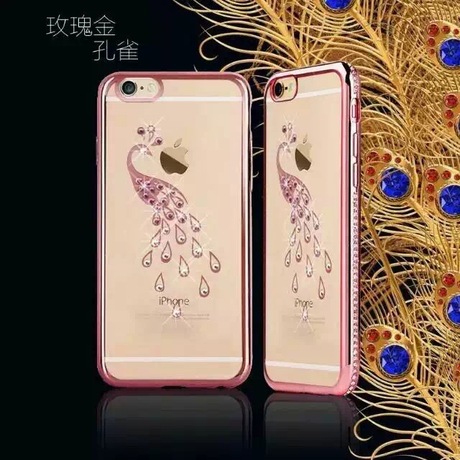 新款星雅孔雀鵝單排鑽帶圖電鍍軟殼蘋果IPHONE6PLUS創意鑲鑽殼工廠,批發,進口,代購