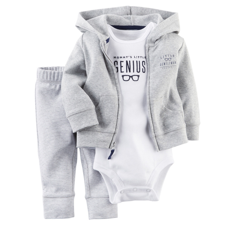 Baby Long-sleeved Hooded Sweater And Romper Pants Three-piece Set display picture 6