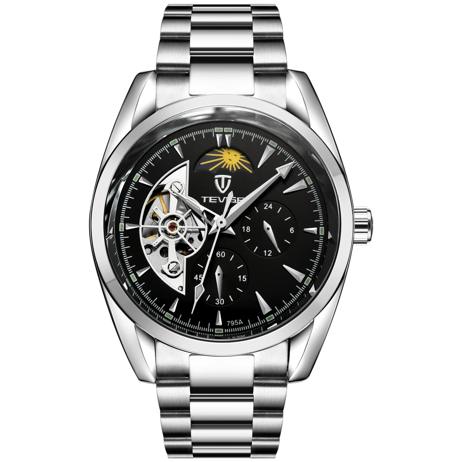 TEVISE Men's universal steel belt for leisure stainless steel, swiss watch, silver 79 sample