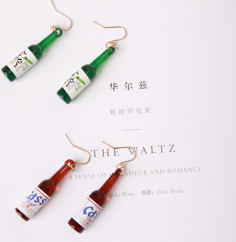 B036 Playful Beer Bottle Earrings Trendy Personality Creative Small Bottle Long Earrings Korean Style Simple Super Fairy Girl