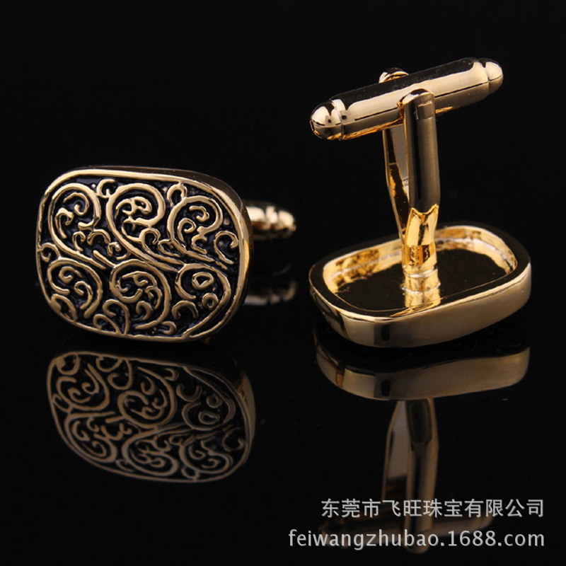 Carved pattern French shirt cufflinks fa...