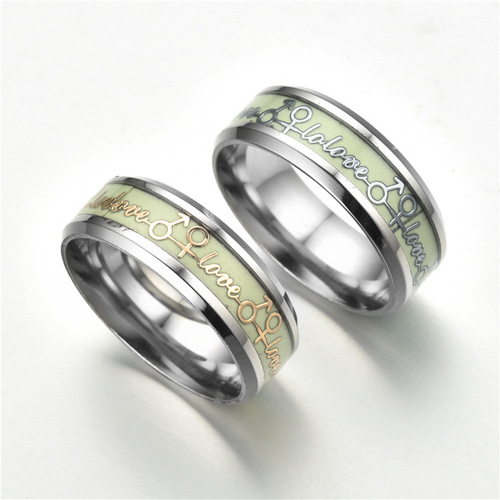 New European and American style luminous LOVE eternal love titanium steel ring personalized fluorescent hand decoration source factory 