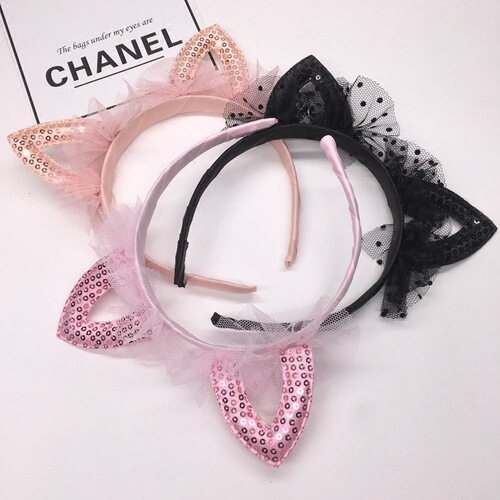 Korean style children's hair accessories pink little princess cute cat ears mesh rhinestone headband headband