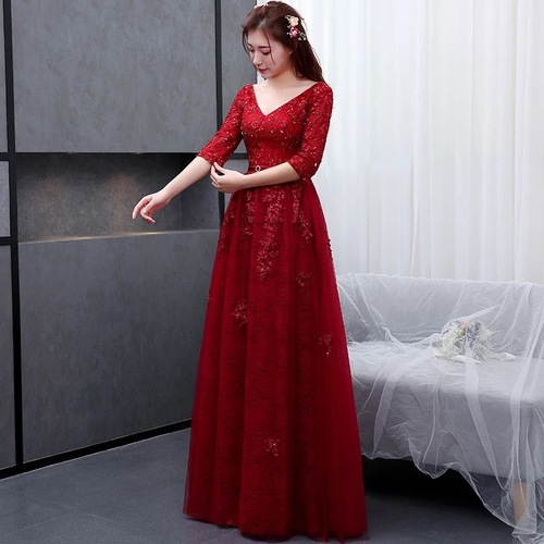 Evening Dresses cocktail party banquet dress vestido de banquete de cóctel Red tailed sleeve maid Bridesmaid big size pregnant woman performance evening dress