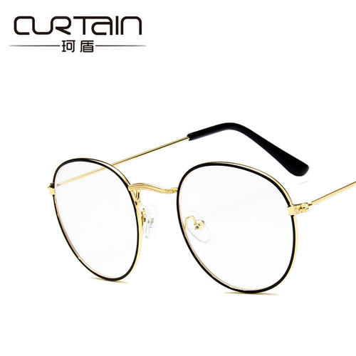 Retro Metal-Trimmed Eyeglass Frames 3447, Artistic Urban Planning Round-Square Non-prescription Glasses, Korean Style Academic Eyeglass Frames