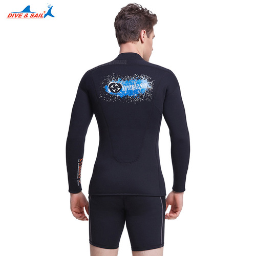 Men's 3MM neoprene wetsuit SCR thickened cold-proof long-sleeved wetsuit top front zipper swimsuit
