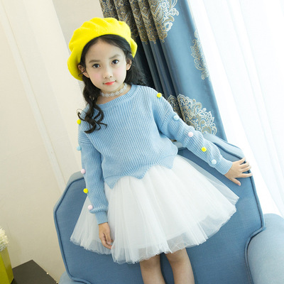 Cô gái Hàn Quốc phiên bản mùa xuân và mùa thu nạp 18 áo len mới váy hai bộ váy dài tay áo len trẻ em váy một thế hệ các nhà máy