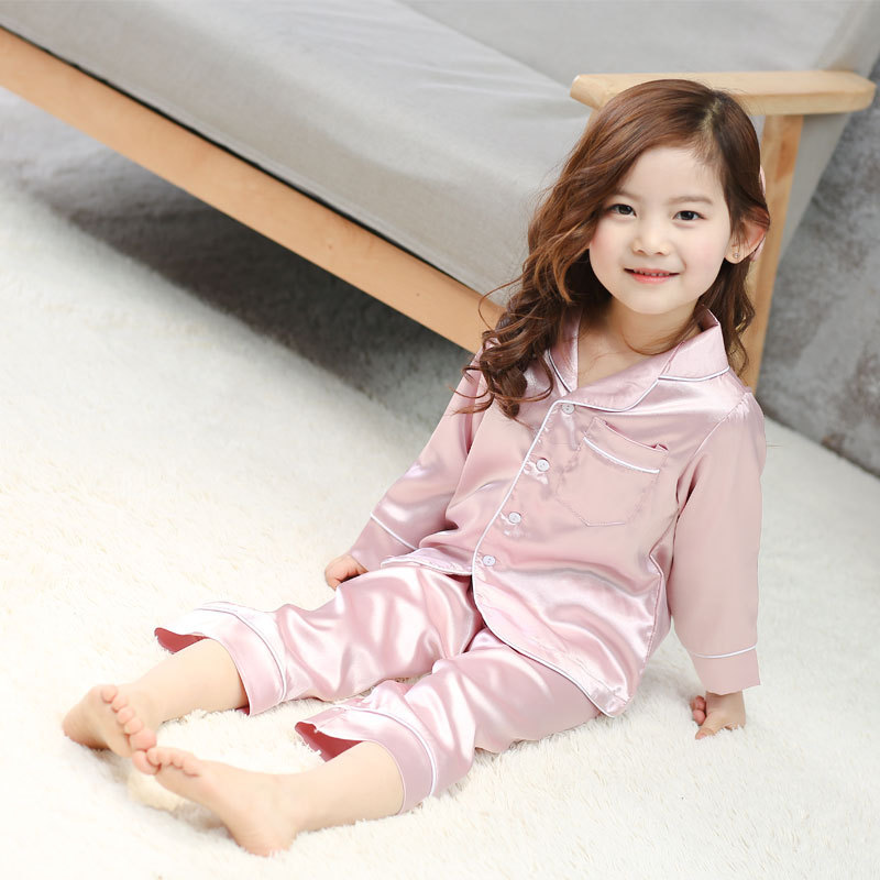 Cool Kids Pajamas Set Smooth Silk Solid Sleepwear Tops Pants For 2 8years Children Boys Girls