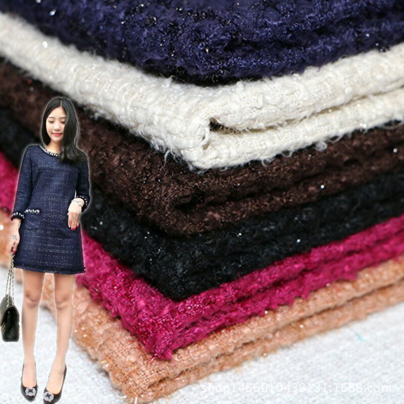 荣成纺织|厂家直销小香风服装面料涤纶染色布亮丝格子现货供应