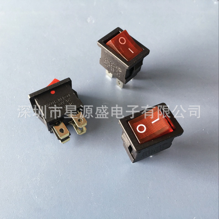 红色 船型开关KCD1-104 4脚2档带灯 翘板电源开关6A/250V