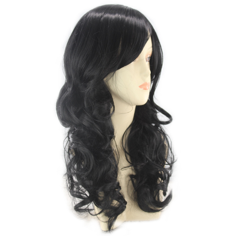 Perruque synthétique longue tête entière pour femme, frange inclinée, grande vague bouclée, surlignée en rouge_voghion.com