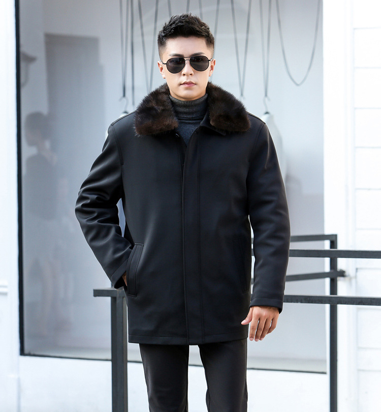 棉衣中老年 尼克服男休閑獺兔毛內膽水貂藍狐翻領可脫卸領包郵