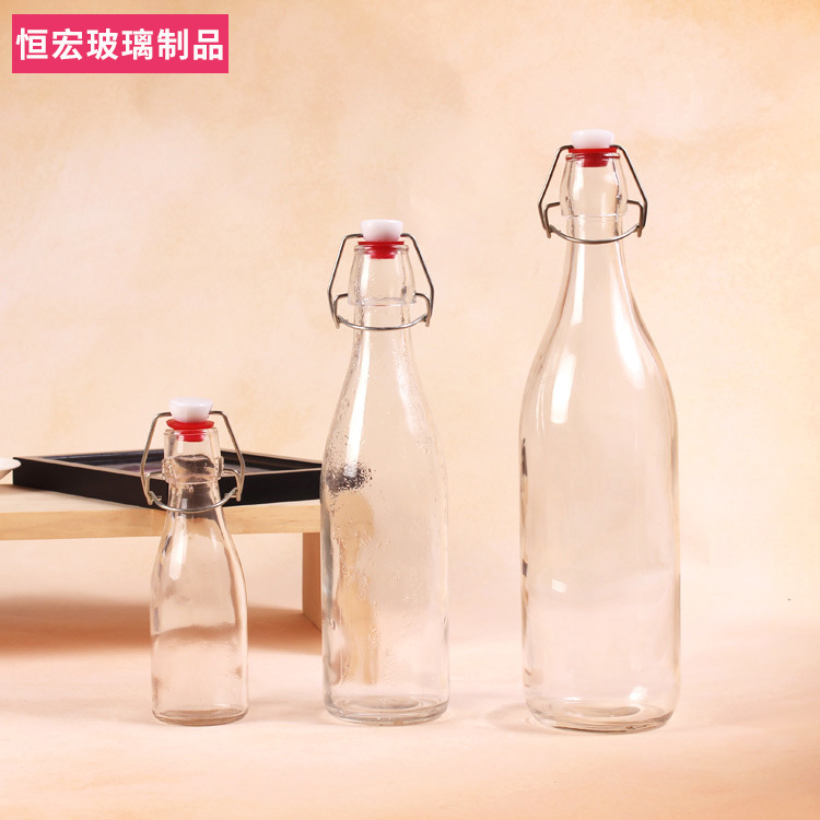 乐扣玻璃饮料瓶 卡扣密封玻璃油瓶酵素玻璃瓶500ml规格定制