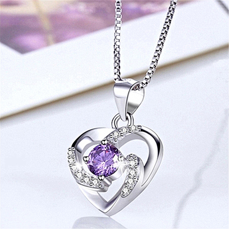 Korean Fashion Silver Necklace Female High-end Jewelry Couple Heart-shaped Zircon Pendant Collarbone Chain Accessories Factory Direct Sales