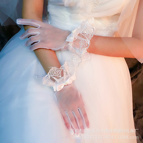 New bridal wedding lace gloves, performance fingered gloves, studio wedding dress gloves, crescent gloves T06