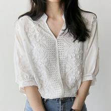 韓國東大門2021新款女裝休閑女式襯衣刺綉寬松短袖襯衫女新款夏季
