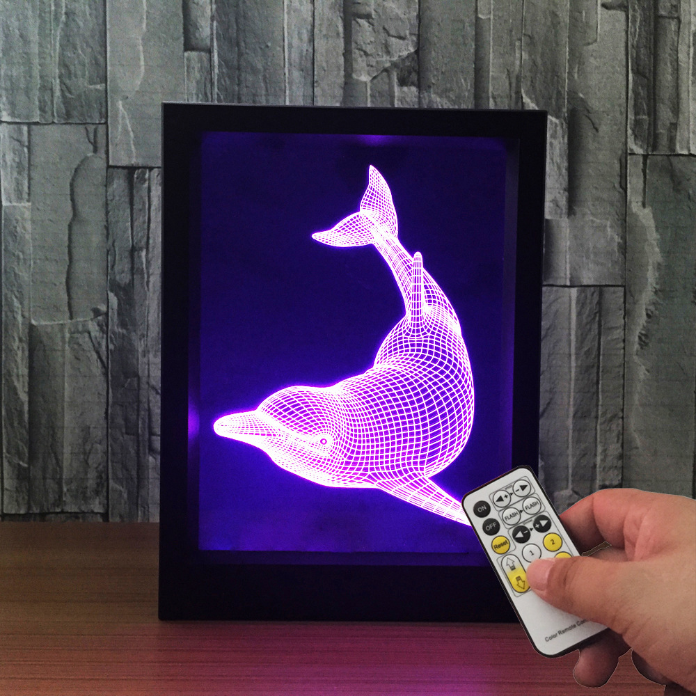 相框灯 创意3d灯 小恐龙乌龟猫头鹰海豚马头小夜灯