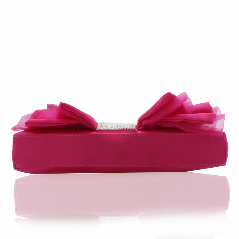 Túi clutch dạ tiệc satin nơ xếp ly đính kim cương – kèm dây đeo chéo — Màu đỏ, Màu đen, Màu Sâm panh, Màu bạc chi tiết 20