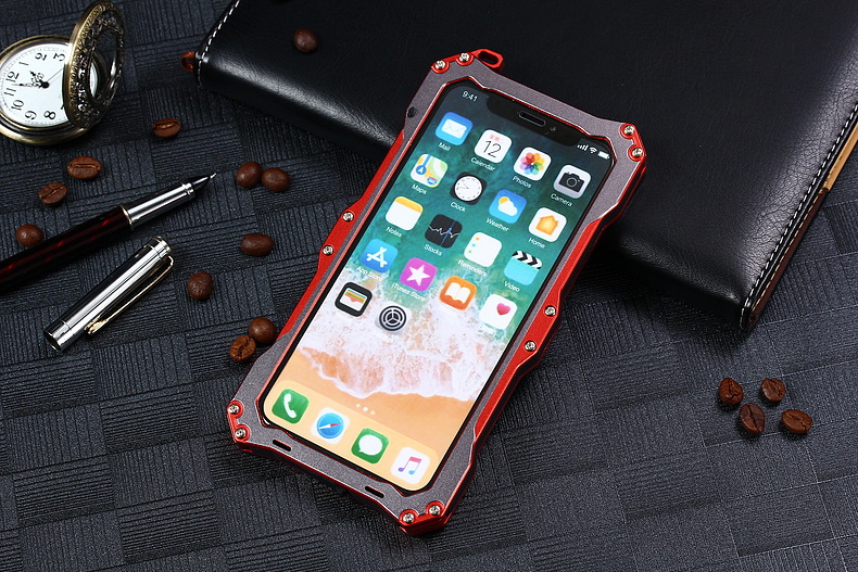 S.CENG Gundam Water Resistant Dustproof Shockproof Silicone Gorilla Glass Aluminum Alloy Metal Case Cover for Apple iPhone X