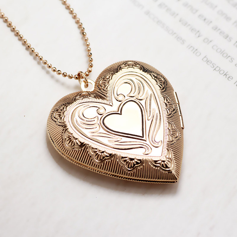 Heart Shape Pattern Copper Rose Gold Plated White Gold Plated Plating Heart Shape Locket Necklace