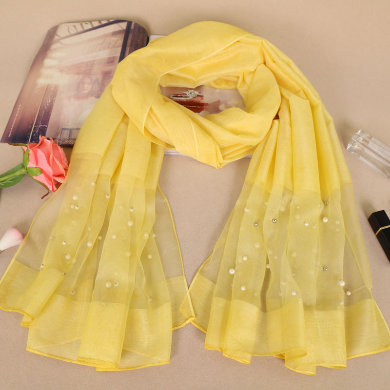 #1黄色 (1) 蕾丝珍珠羊绒围巾