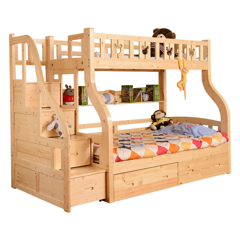 高低床上下床 芬兰松踏步梯柜子母床 全实木上下儿童床1.2米1.5米