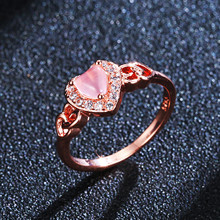2017新款欧美流行爱心形粉水晶微镶戒指镀银镀玫瑰金指环饰品