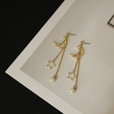 青島誠琪睿飾品韓國新款少女月亮五角星镂空長款耳釘日系軟妹耳飾