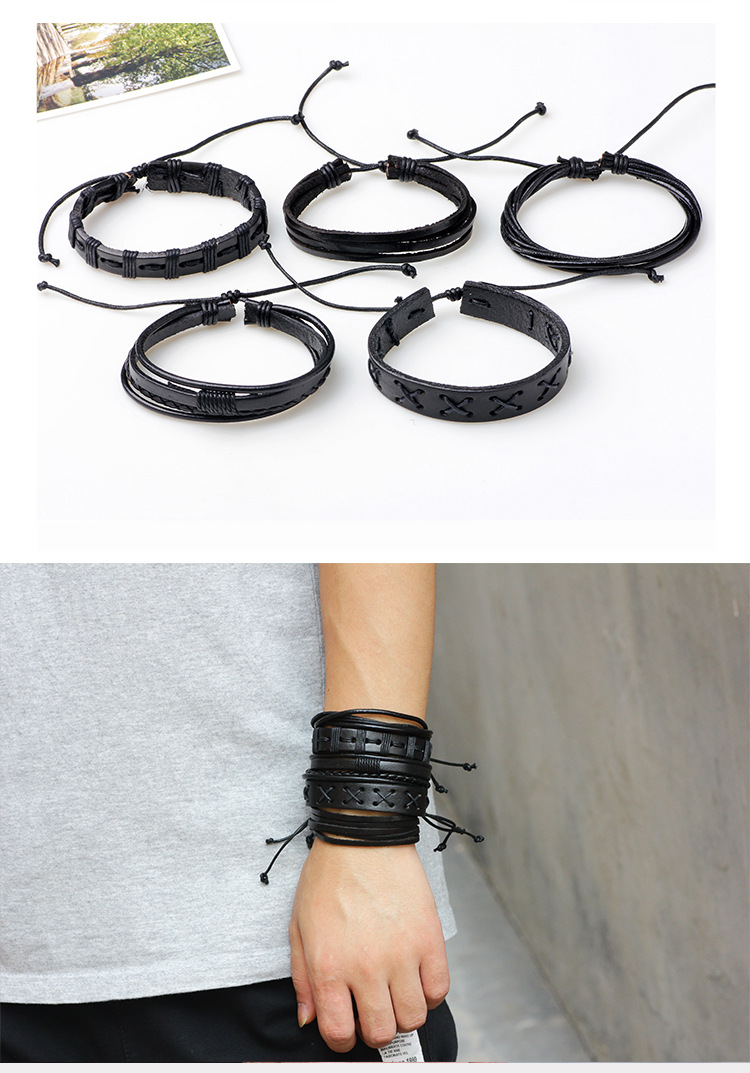 Fashion Five-piece Leather Bracelet Men's Jewelry Wholesale display picture 2