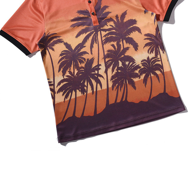 Summer New 3D Creative Coconut Forest Landscape Printed Polo Shirt 