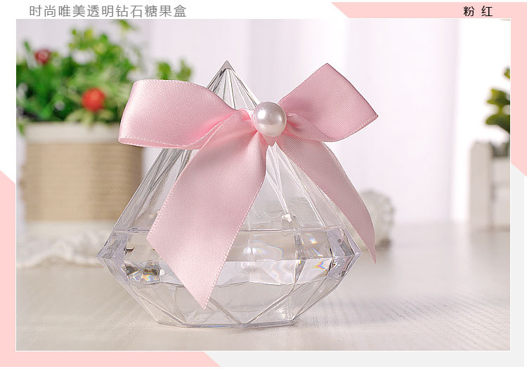婚庆产品欧式婚庆用品创意钻石喜糖盒手工蝴蝶结透明糖盒子个性新娘糖果盒详情图12