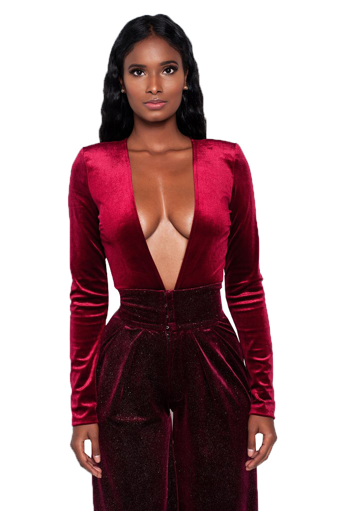 Solid Color Deep V-Neck Long Sleeve Jumpsuit NSMRF116730