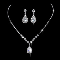 1 Set Fashion Water Droplets Arylic Copper Inlay Rhinestones Womenu0027S Earrings Necklace