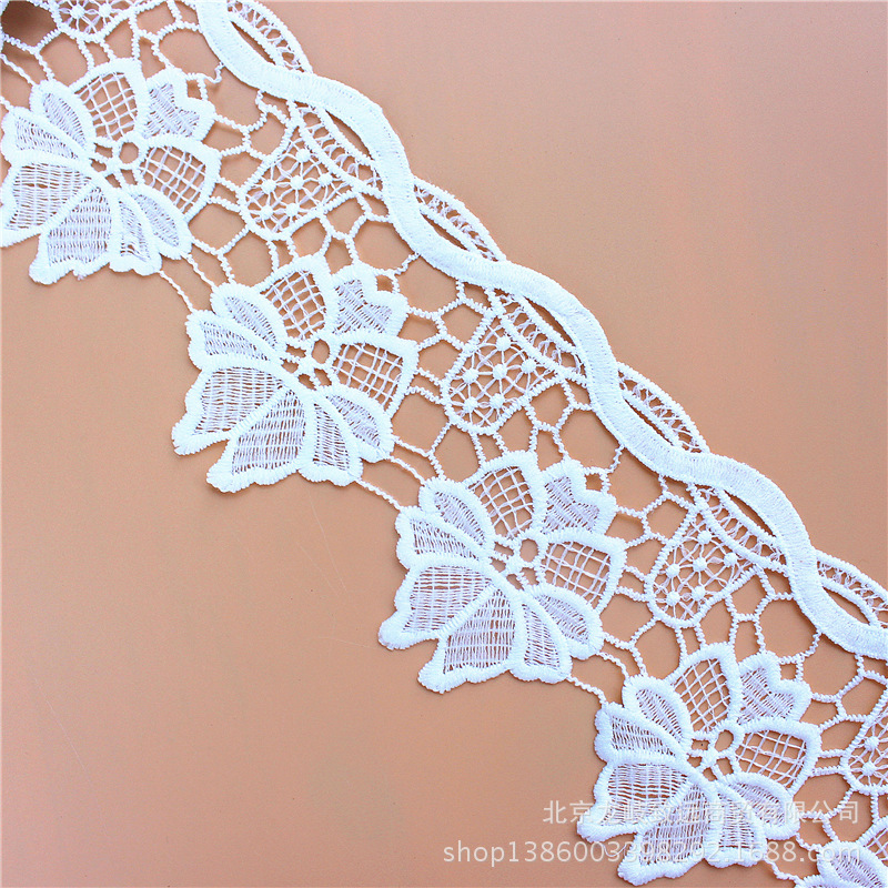 10公分牛奶丝水溶花边 优质叶子型白色婚纱裙子花边 花边工厂