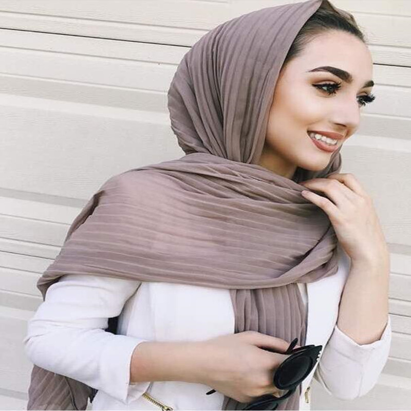 速卖通穆斯林回族女防晒单色压皱雪纺包头围巾丝巾19色一件代发