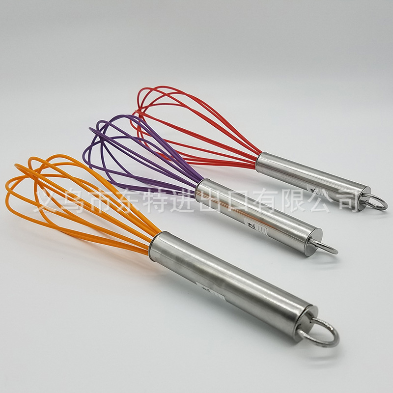 Wholesale of food-grade silicone stainless steel handle manual egg beaters, egg beaters and dough mixers for baking cakes detail image 4