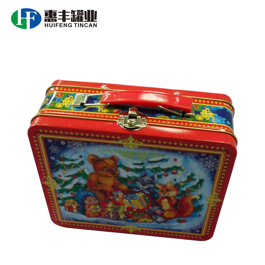马口铁午餐盒手挽罐 圣诞礼品手提罐印花金属铁皮盒lunch tin box