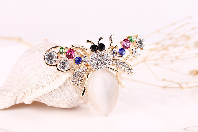 Mode farbige diamant katzenauge stein biene brosche niedliche cartoon tier brosche_voghion.com