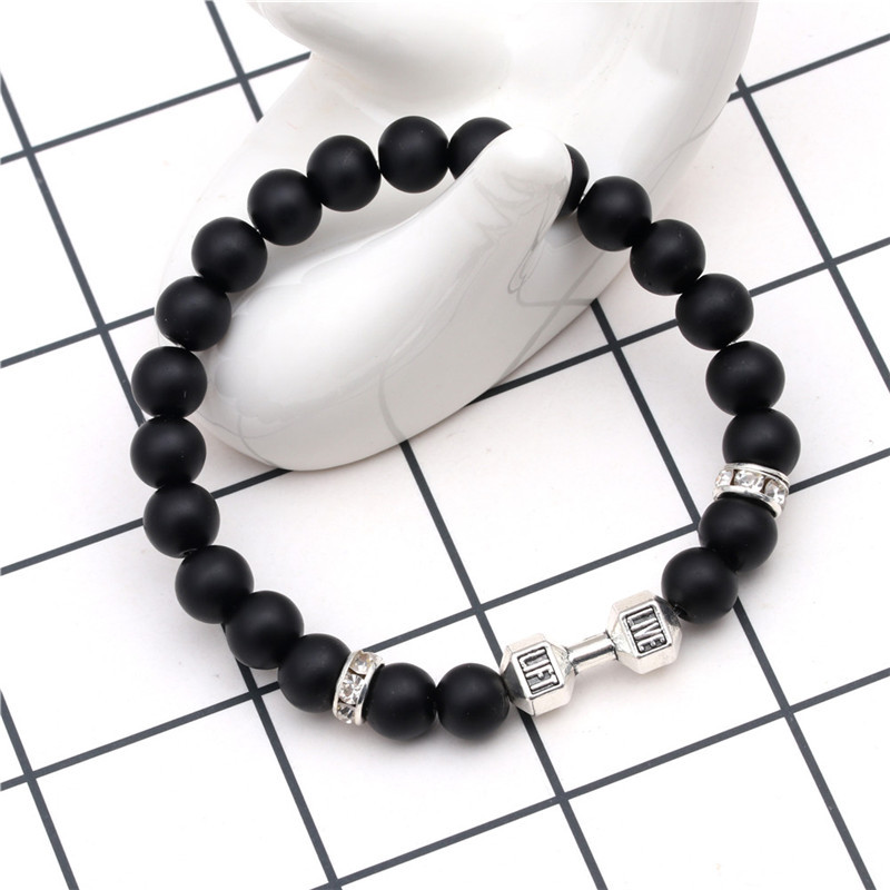 Matte Black Frosted Stone Bracelet Beads 8mm Stretch Natural Stone Dumbbell Bracelet Bracelet Bracelet Wholesale display picture 4