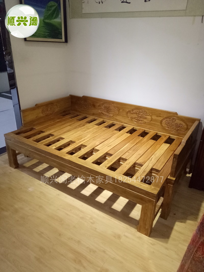 wholesale Old Elm multi-function Push pull Ocean bed Kangzhuo All solid wood Sofa bed Push pull Dual use farmland not yet tilled after harvest Customized