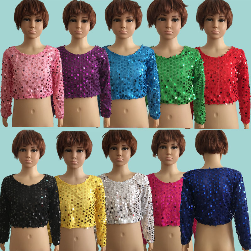 costume jacket Elastic force Sequins T-shirt pupil kindergarten Children Sing dance clothing Long-sleeved shirt