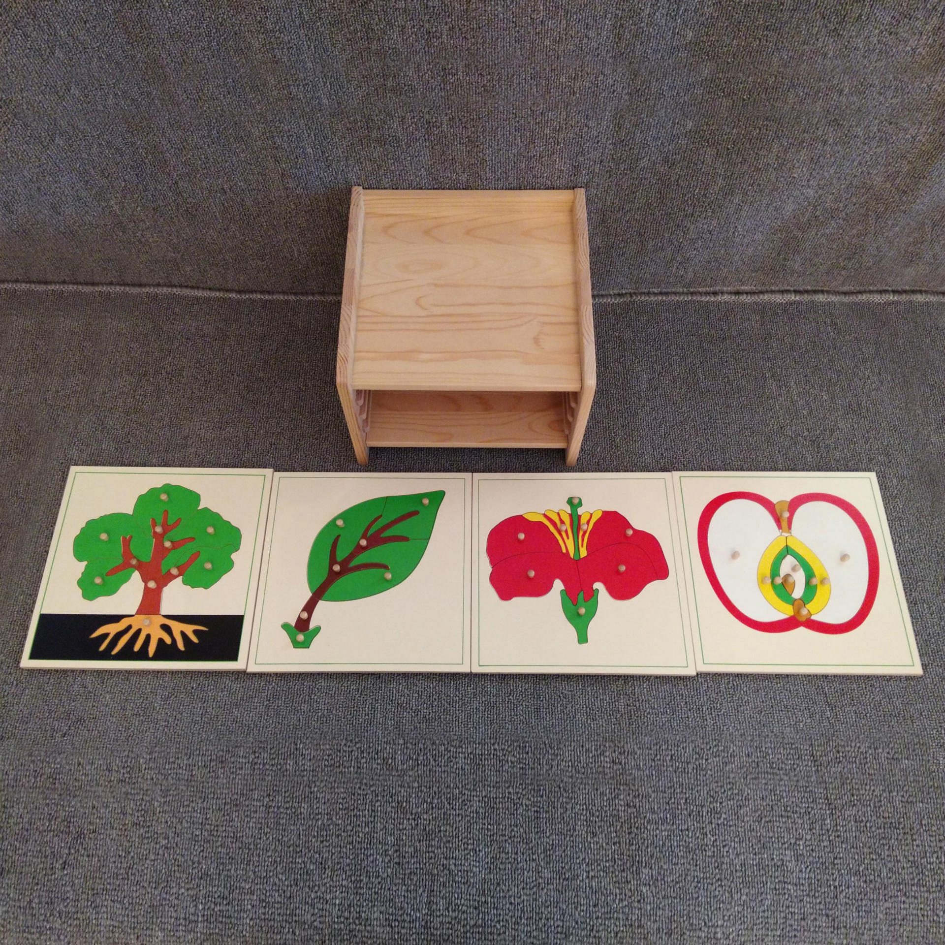 树/叶/花/苹果植物嵌板及四层整理橱蒙氏科学儿童早教益智玩教具
