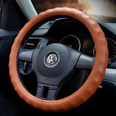 汽车真皮方向盘套四季把套透气全打孔一个接口整圈凹凸支持代发