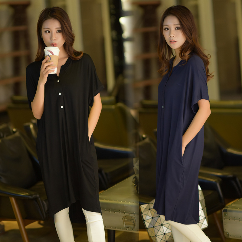 Large size women's modal dress short sleeve summer fat girls nightdress maternity dress long loose home clothes wholesale
