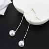 Long earrings with tassels from pearl, Korean style, simple and elegant design