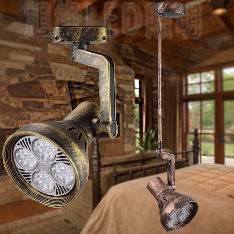 Retro track lamp p30 Antique color lamp holder e27 Screw Cinnamon Bracket Industry American style European style Spotlight
