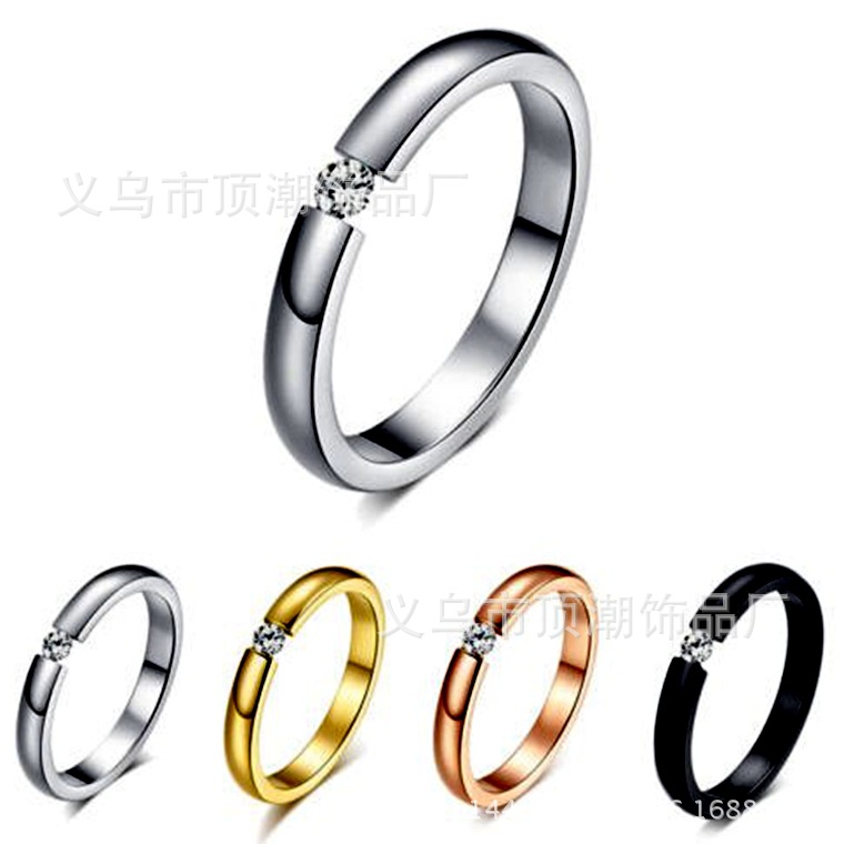 Wholesale Titanium Steel Couple Single Zircon Rings Nihaojewelry display picture 1