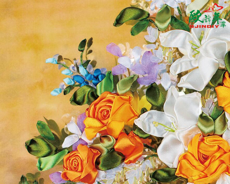 Oujin nianhua Bordado Cinta Directa de Fábrica color impresión colgante pintura Rosa Lirio la sala decoración entrada