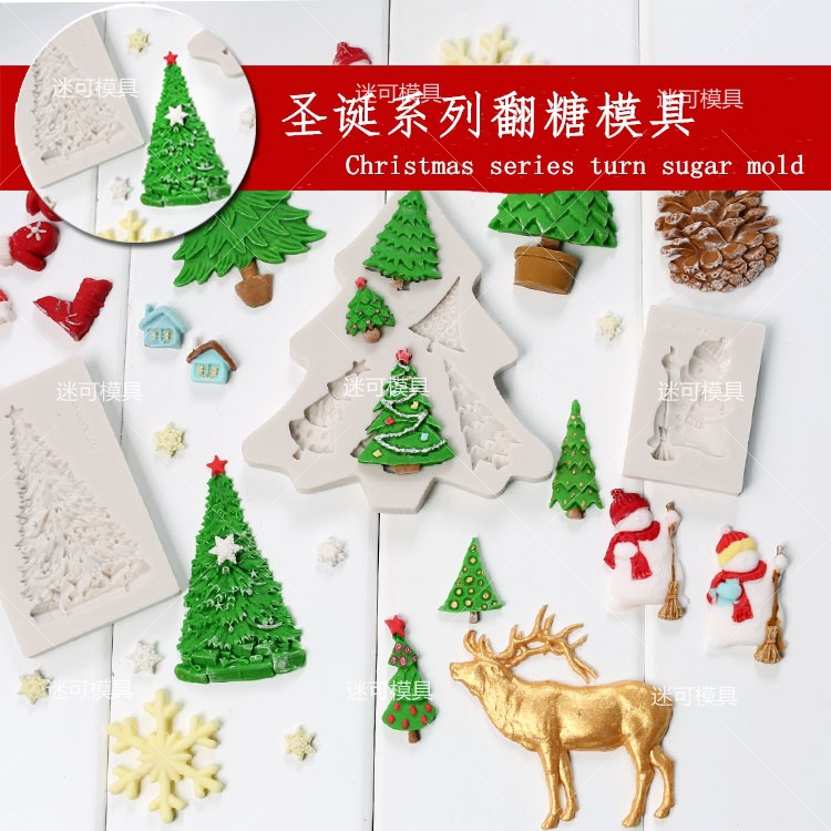 Navidad serie árbol de Navidad viejo hombre alce chocolate fondant molde campana pastel silicona molde epoxi