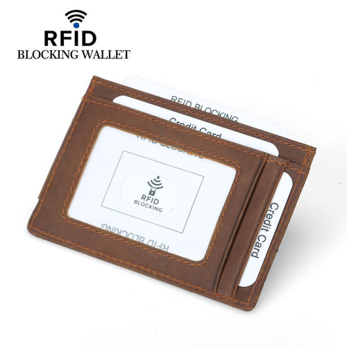 Directly supplied from the manufacturer, a drop-shipping men's first-layer cowhide Crazy Horse pickup bag European and American anti-magnetic dollar clip